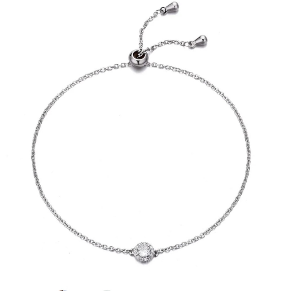 Silver Plated CZ Halo Bolo Bracelet